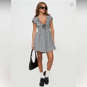 Princess Polly Wescott Gingham Romper Black and White- Size 6